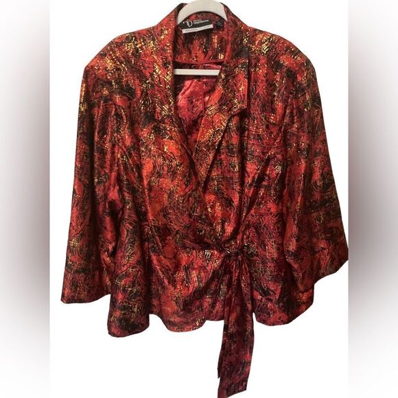 Added Dimensions Red Gold belted Jacket 4X NWOT - Picture 2 of 11